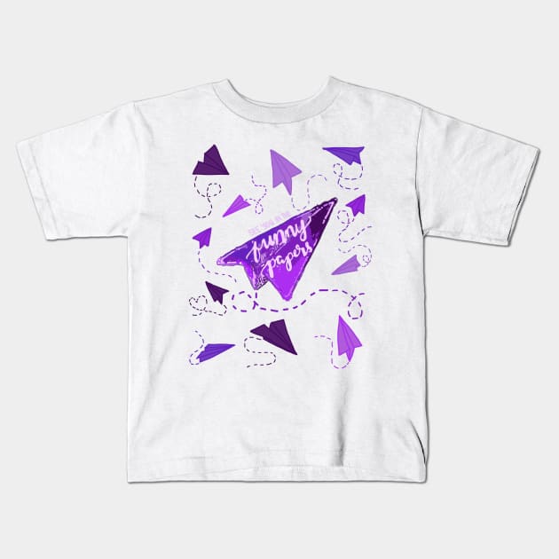 PURPLE PAPER AIRPLANES | SEE YOU IN THE FUNNY PAPERS Kids T-Shirt by ulricartistic